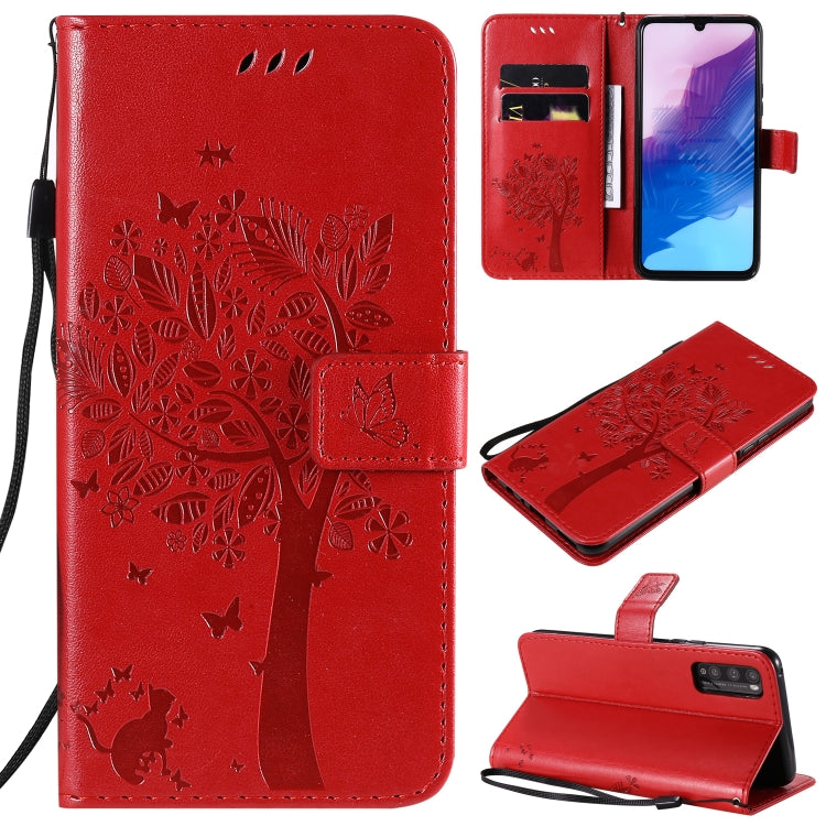 Tree & Cat Embossed Pattern Horizontal Flip Leather Case with Holder & Card Slots & Wallet & Lanyard, For Huawei Enjoy Z 5G, For Huawei Honor X10 5G