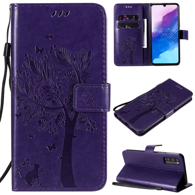 Tree & Cat Embossed Pattern Horizontal Flip Leather Case with Holder & Card Slots & Wallet & Lanyard, For Huawei Enjoy Z 5G, For Huawei Honor X10 5G