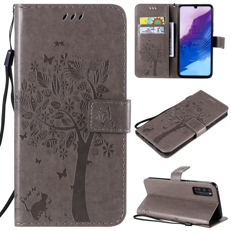 Tree & Cat Embossed Pattern Horizontal Flip Leather Case with Holder & Card Slots & Wallet & Lanyard, For Huawei Enjoy Z 5G, For Huawei Honor X10 5G