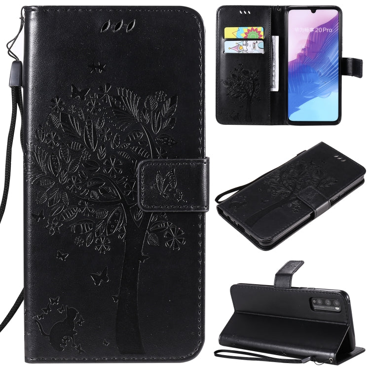 Tree & Cat Embossed Pattern Horizontal Flip Leather Case with Holder & Card Slots & Wallet & Lanyard, For Huawei Enjoy Z 5G, For Huawei Honor X10 5G