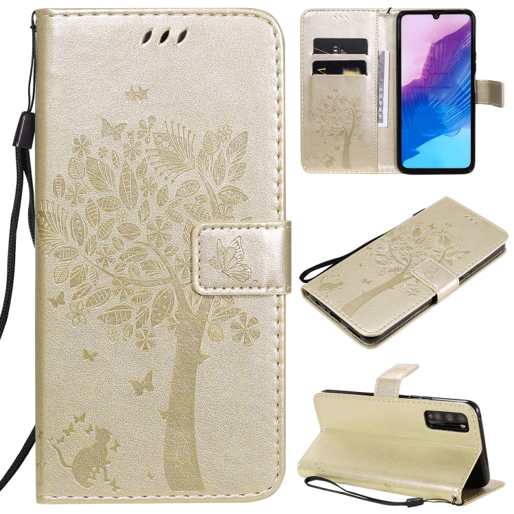 Tree & Cat Embossed Pattern Horizontal Flip Leather Case with Holder & Card Slots & Wallet & Lanyard, For Huawei Enjoy Z 5G, For Huawei Honor X10 5G