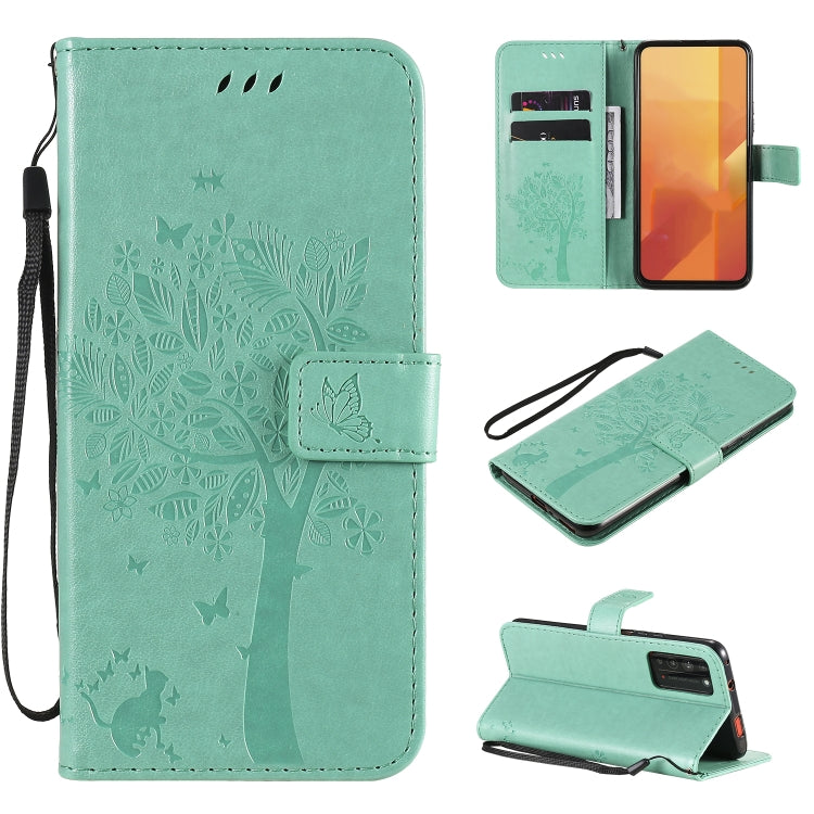 Tree & Cat Embossed Pattern Horizontal Flip Leather Case with Holder & Card Slots & Wallet & Lanyard, For Huawei Enjoy Z 5G, For Huawei Honor X10 5G