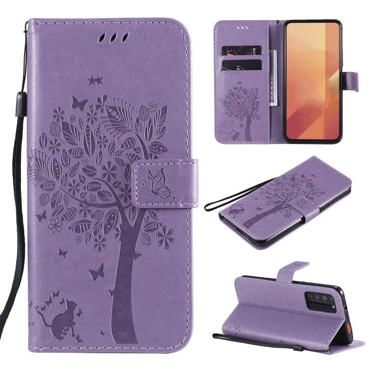 Tree & Cat Embossed Pattern Horizontal Flip Leather Case with Holder & Card Slots & Wallet & Lanyard, For Huawei Enjoy Z 5G, For Huawei Honor X10 5G