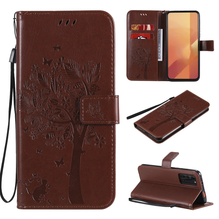 Tree & Cat Embossed Pattern Horizontal Flip Leather Case with Holder & Card Slots & Wallet & Lanyard, For Huawei Enjoy Z 5G, For Huawei Honor X10 5G