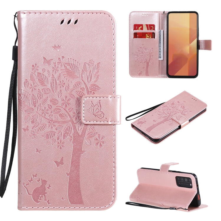 Tree & Cat Embossed Pattern Horizontal Flip Leather Case with Holder & Card Slots & Wallet & Lanyard, For Huawei Enjoy Z 5G, For Huawei Honor X10 5G
