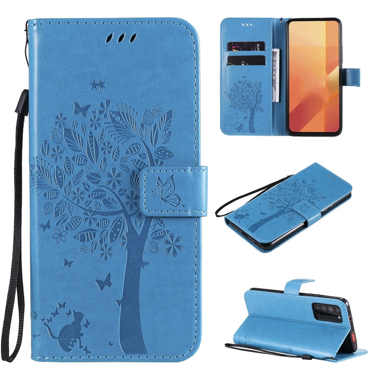 Tree & Cat Embossed Pattern Horizontal Flip Leather Case with Holder & Card Slots & Wallet & Lanyard, For Huawei Enjoy Z 5G, For Huawei Honor X10 5G