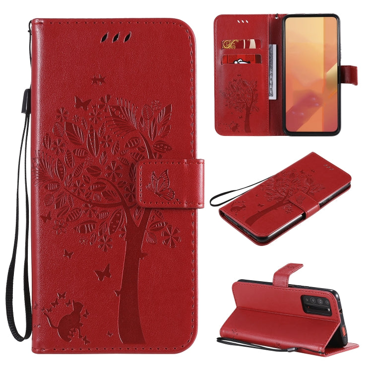 Tree & Cat Embossed Pattern Horizontal Flip Leather Case with Holder & Card Slots & Wallet & Lanyard, For Huawei Enjoy Z 5G, For Huawei Honor X10 5G