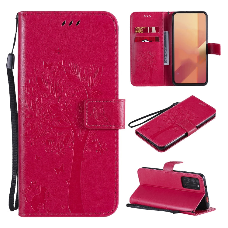 Tree & Cat Embossed Pattern Horizontal Flip Leather Case with Holder & Card Slots & Wallet & Lanyard, For Huawei Enjoy Z 5G, For Huawei Honor X10 5G