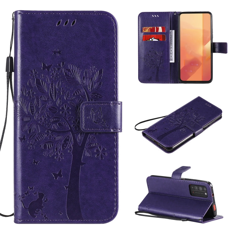 Tree & Cat Embossed Pattern Horizontal Flip Leather Case with Holder & Card Slots & Wallet & Lanyard, For Huawei Enjoy Z 5G, For Huawei Honor X10 5G