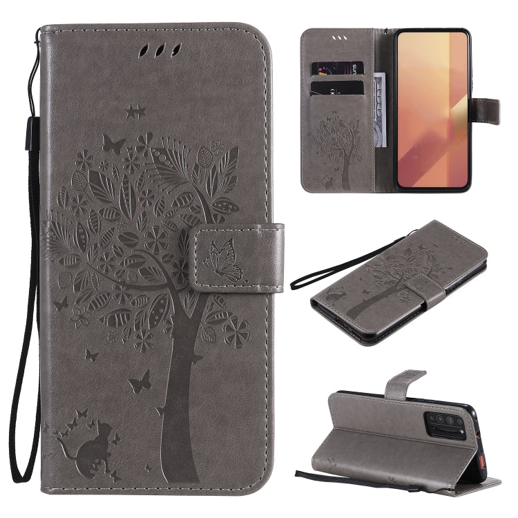 Tree & Cat Embossed Pattern Horizontal Flip Leather Case with Holder & Card Slots & Wallet & Lanyard, For Huawei Enjoy Z 5G, For Huawei Honor X10 5G
