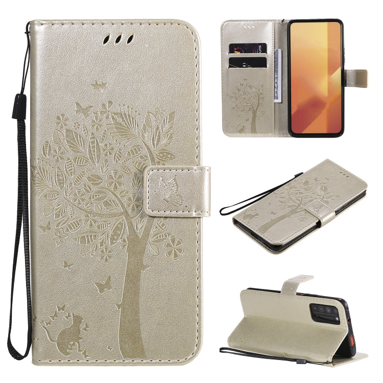 Tree & Cat Embossed Pattern Horizontal Flip Leather Case with Holder & Card Slots & Wallet & Lanyard, For Huawei Enjoy Z 5G, For Huawei Honor X10 5G