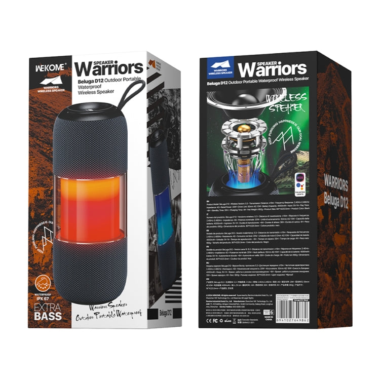 WK Beluga D12 Warrior Outdoor Waterproof Portable Bluetooth Speaker, D12 (Black)