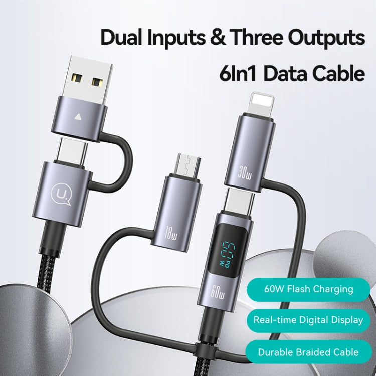 USAMS 60W 6 in 1 Digital Display Fast Charging Cable, 2m, 1.2m