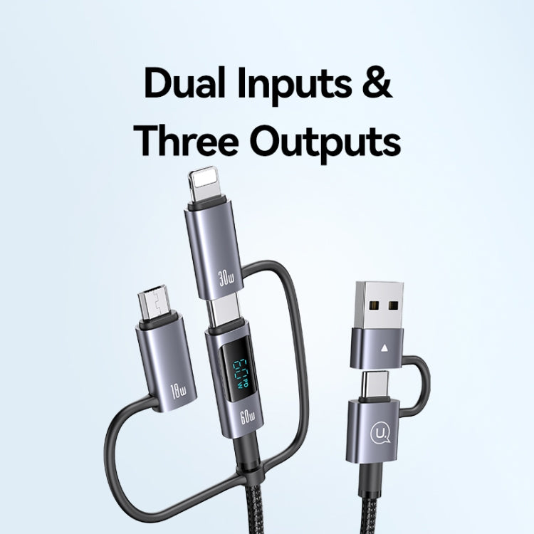 USAMS 60W 6 in 1 Digital Display Fast Charging Cable, 2m, 1.2m