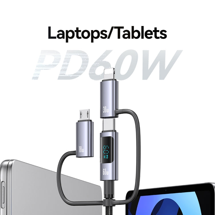 USAMS 60W 6 in 1 Digital Display Fast Charging Cable, 2m, 1.2m