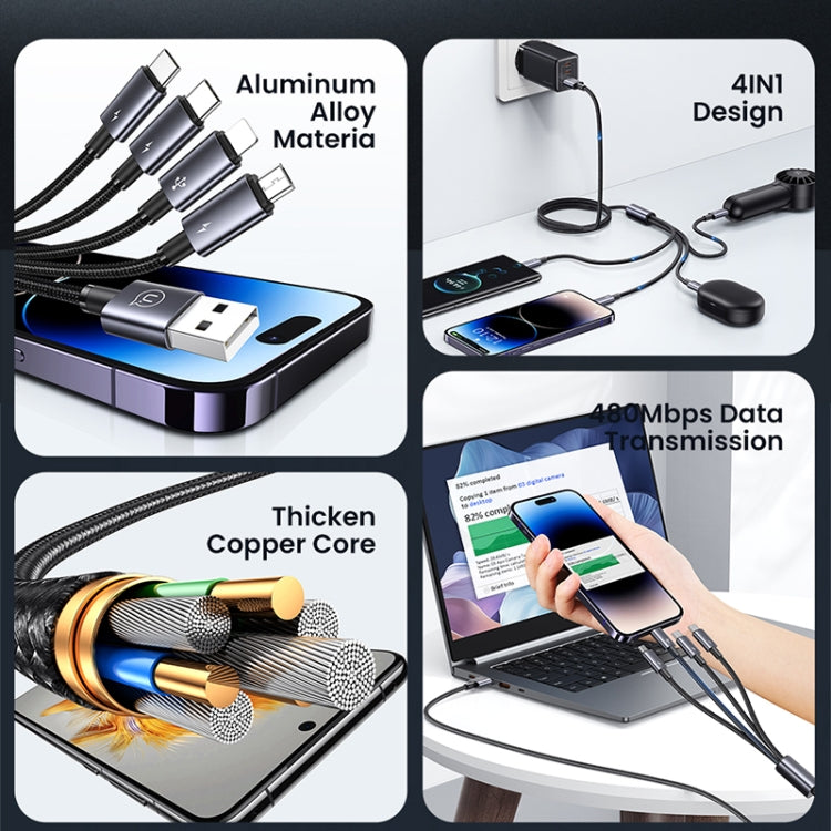 USAMS SJ739 1.2m 4 in 1 Type-C Fast Charging Cable, SJ739
