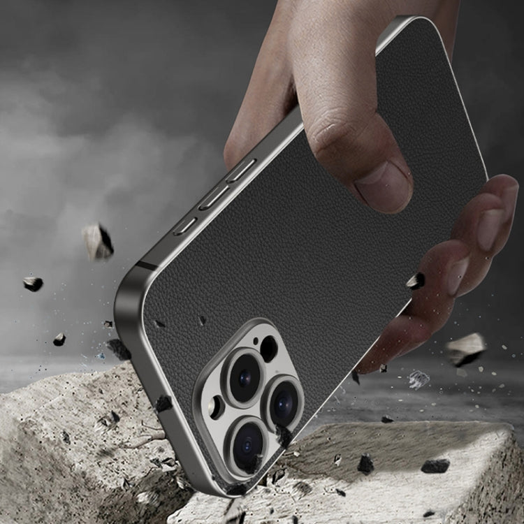 GKK Metal Paint Skin Feel Leather Full Coverage Phone Case, For iPhone 16 Pro Max, For iPhone 16 Pro, For iPhone 16 Plus, For iPhone 16