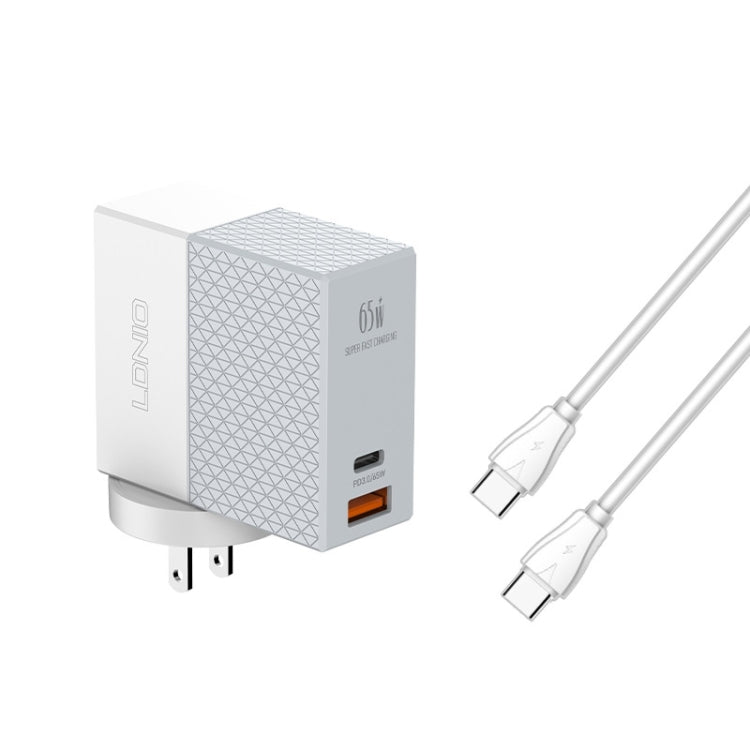 LDNIO A2620C PD3.0 65W USB Power Adapter Travel Charger with Type-C to Type-C Cable, EU Plug, US Plug, UK Plug