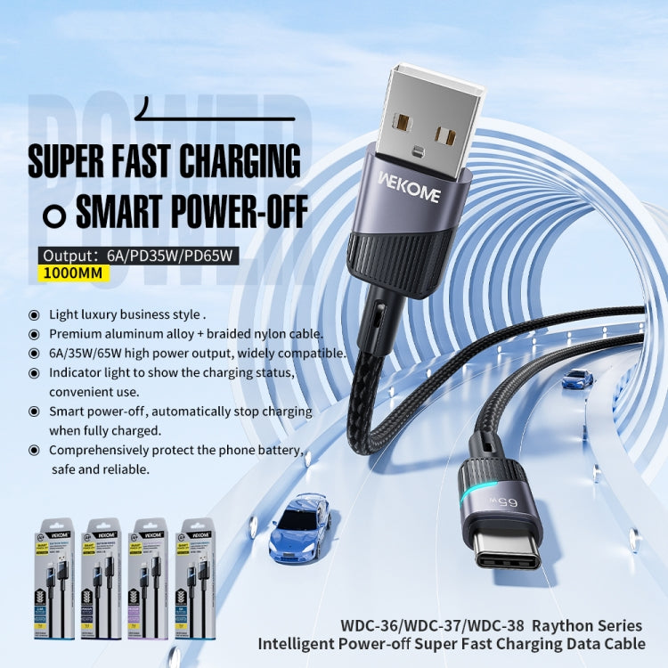 WK WDC-37 Intelligent Power-off 1m PD35W Type-C to 8 Pin Fast Charging Data Cable, WDC-37