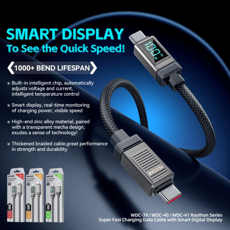 Câble de données de charge rapide WK WDC-40 à affichage numérique intelligent 1,2 m PD27W Type-C vers 8 broches, WDC-40