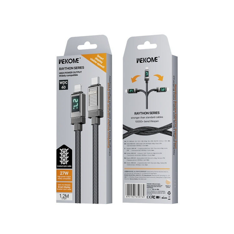 Câble de données de charge rapide WK WDC-40 à affichage numérique intelligent 1,2 m PD27W Type-C vers 8 broches, WDC-40