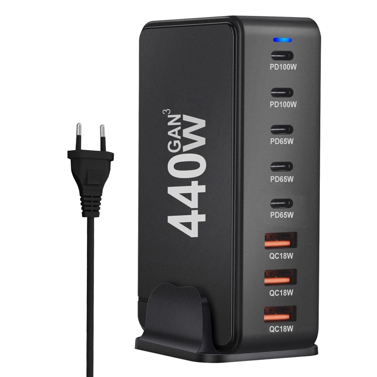 Chargeur de voyage USB GaN 440 W avec 3 ports USB, 5 ports PD, prises UE, US, UK et AU