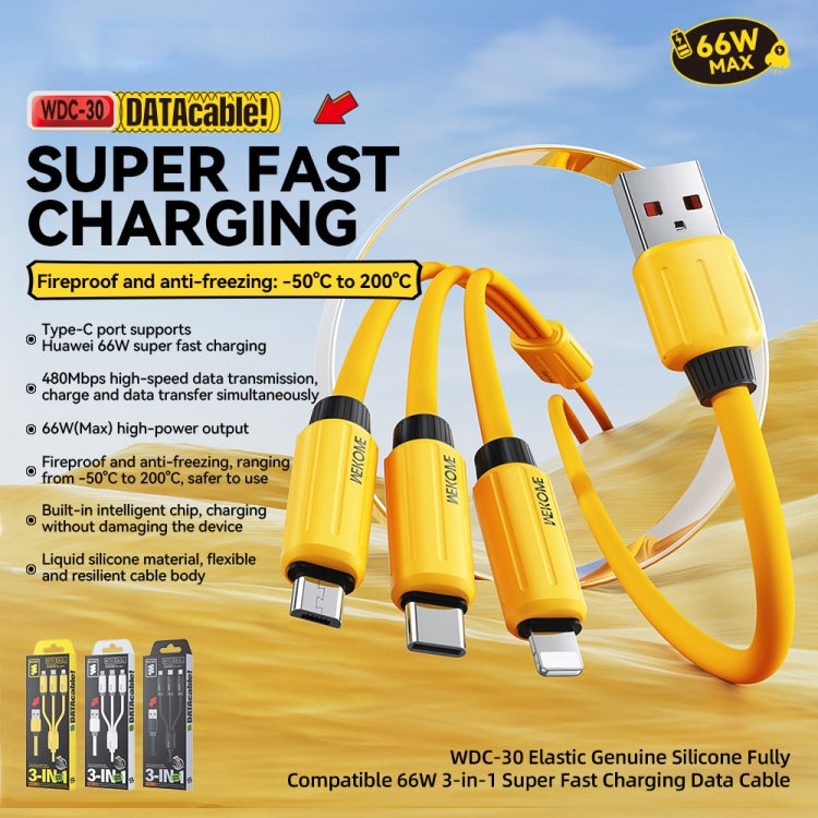 Câble de données et de charge rapide USB vers Micro USB 8 broches / Type-C / USB 66 W WK WDC-30 en silicone élastique de 1,2 m, WDC-30
