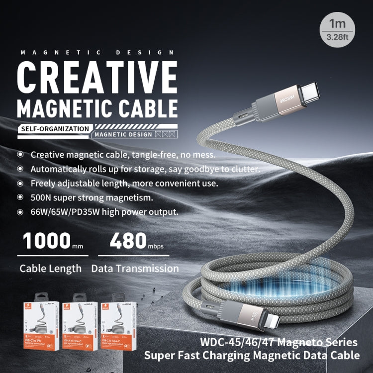 Câble de données magnétique à charge rapide WK WDC-47 Magneto Series 1 m PD35W Type-C vers 8 broches, WDC-47