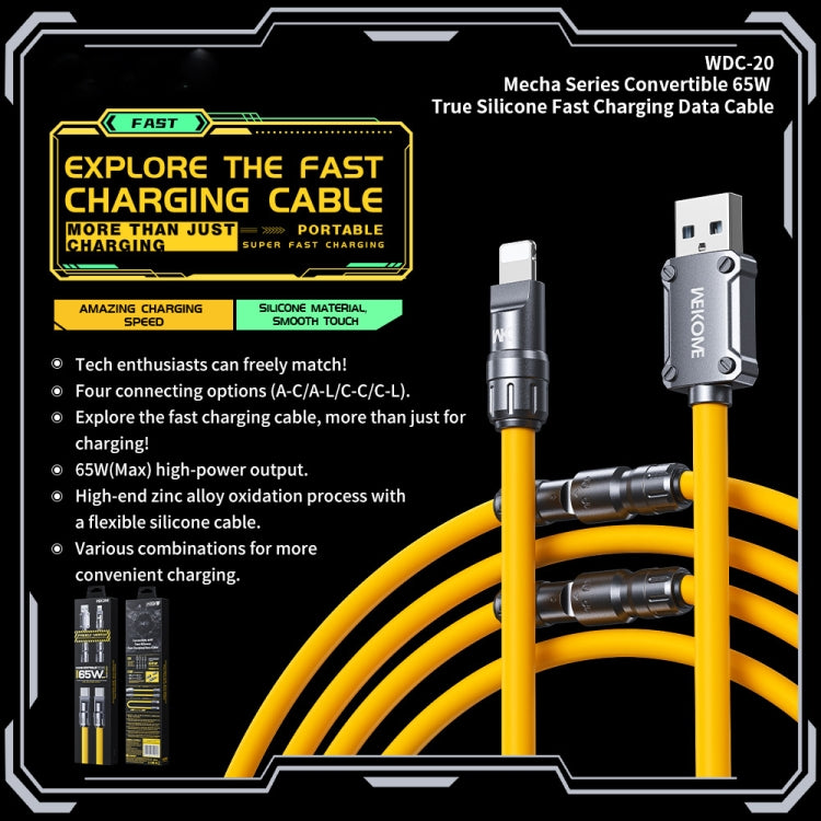 Câble de données et de charge rapide 4 en 1 WK WDC-20 Mecha Series en silicone, 1,4 m, 65 W, WDC-20