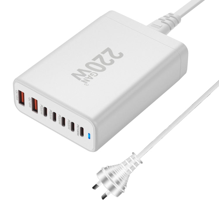 5C2A-220W GaN 220W USB x 2, USB-C / Type-C x 5 Fast Charger, US Plug, UK Plug, AU Plug, EU Plug