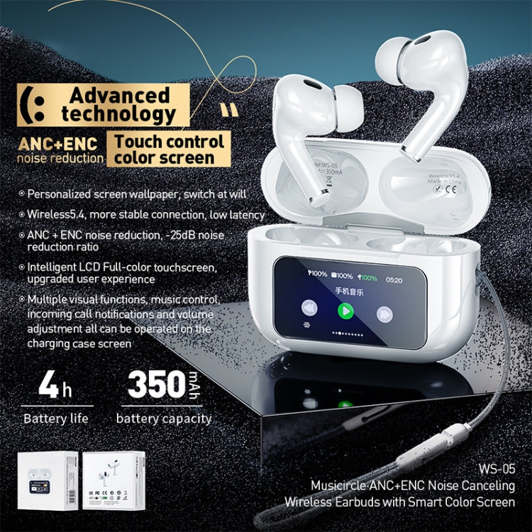 WEKOME WS-05 Chiscope Écouteurs Bluetooth sans fil à réduction de bruit avec écran couleur intelligent, WS-05