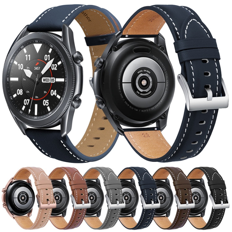 Genuine Leather Silver Buckle Replacement Strap Watchband, For Samsung Galaxy Watch3 45mm, For Samsung Galaxy Watch3 41mm