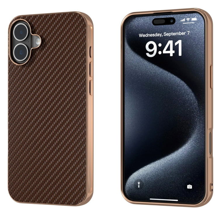 Nano Electroplating Carbon Fiber Texture Phone Case, For iPhone 16 Pro Max, For iPhone 16 Pro, For iPhone 16 Plus