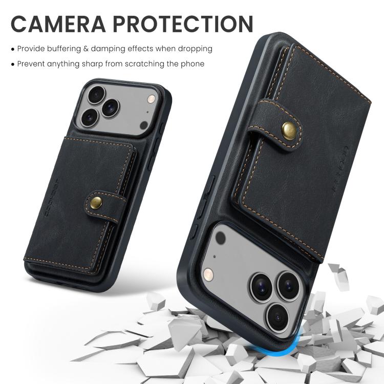 Étui portefeuille magnétique détachable rétro JEEHOOD J01 pour iPhone 16e, 16 Pro Max et 16 Pro