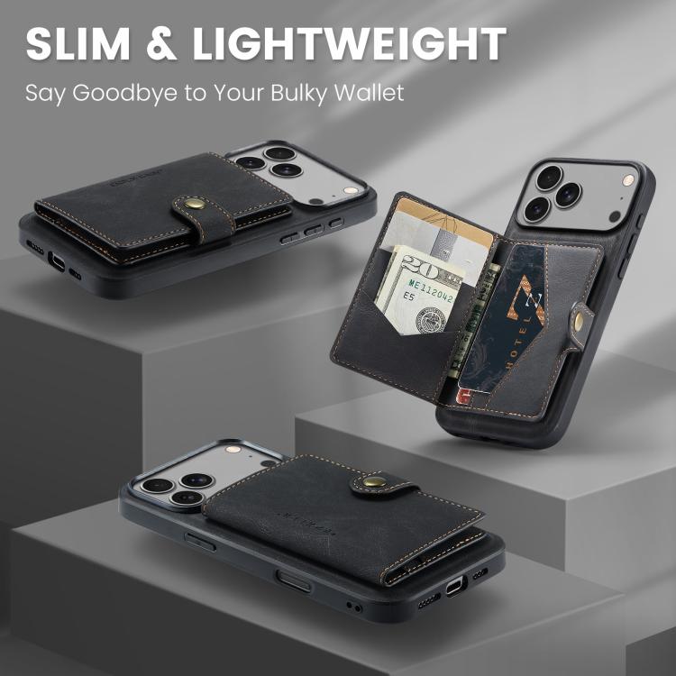 Étui portefeuille magnétique détachable rétro JEEHOOD J01 pour iPhone 16e, 16 Pro Max et 16 Pro