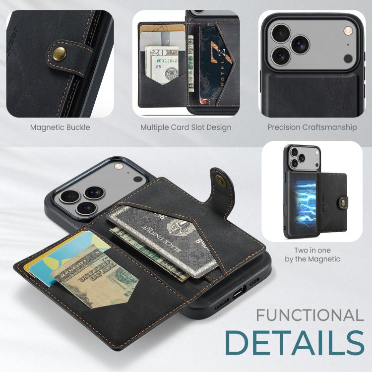 JEEHOOD J01 Retro Magnetic Detachable Wallet Phone Case, For iPhone 18 Pro / 17 Pro, For iPhone 18 Pro Max / 17 Pro Max, For iPhone 17e / 16e, For iPhone Air