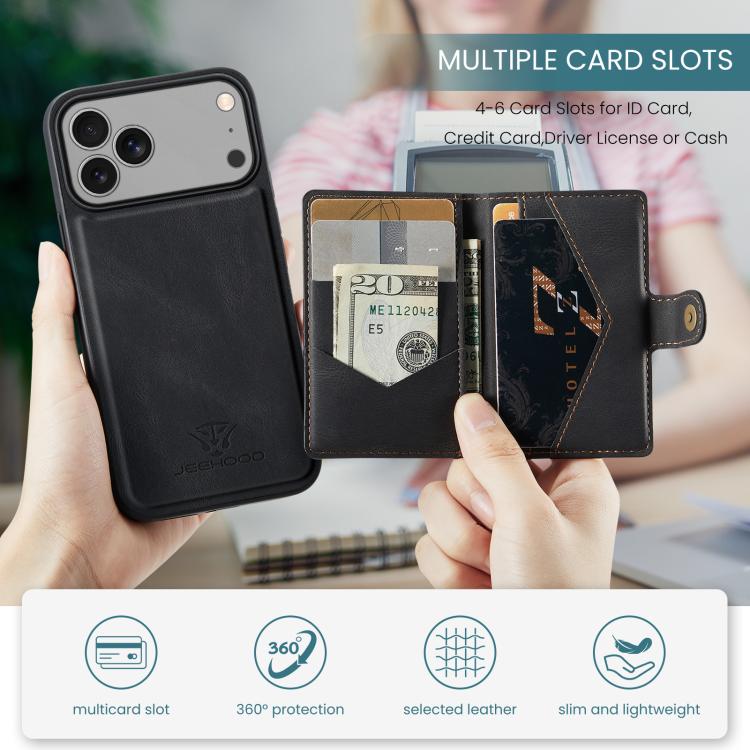 JEEHOOD J01 Retro Magnetic Detachable Wallet Phone Case, For iPhone 18 Pro / 17 Pro, For iPhone 18 Pro Max / 17 Pro Max, For iPhone 17e / 16e, For iPhone Air