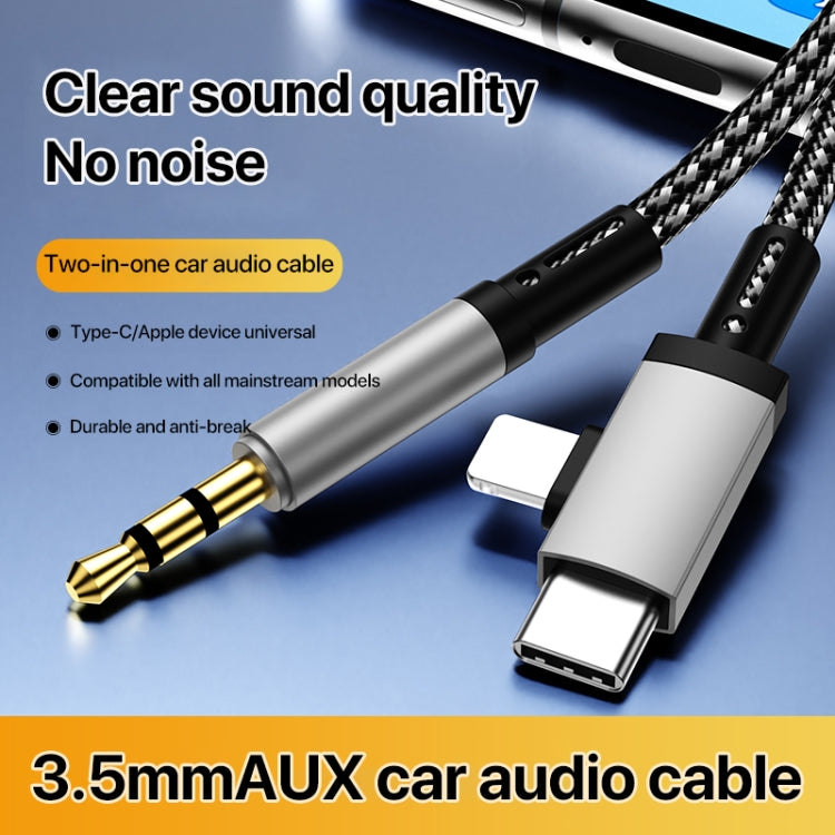 Câble adaptateur audio auxiliaire 2 en 1 8 broches USB-C/Type-C vers jack 3,5 mm pour voiture, 1 m