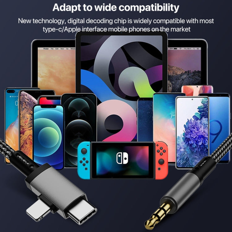 Câble adaptateur audio auxiliaire 2 en 1 8 broches USB-C/Type-C vers jack 3,5 mm pour voiture, 1 m