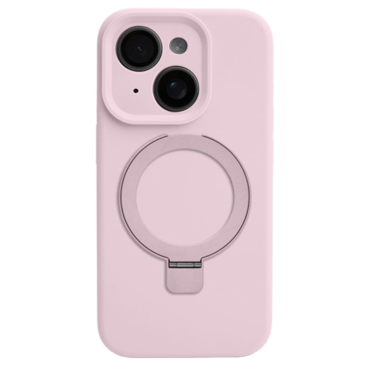 Precision Hole Liquid Silicone MagSafe Metal Ring Holder Phone Case, For iPhone 15 Pro, For iPhone 15