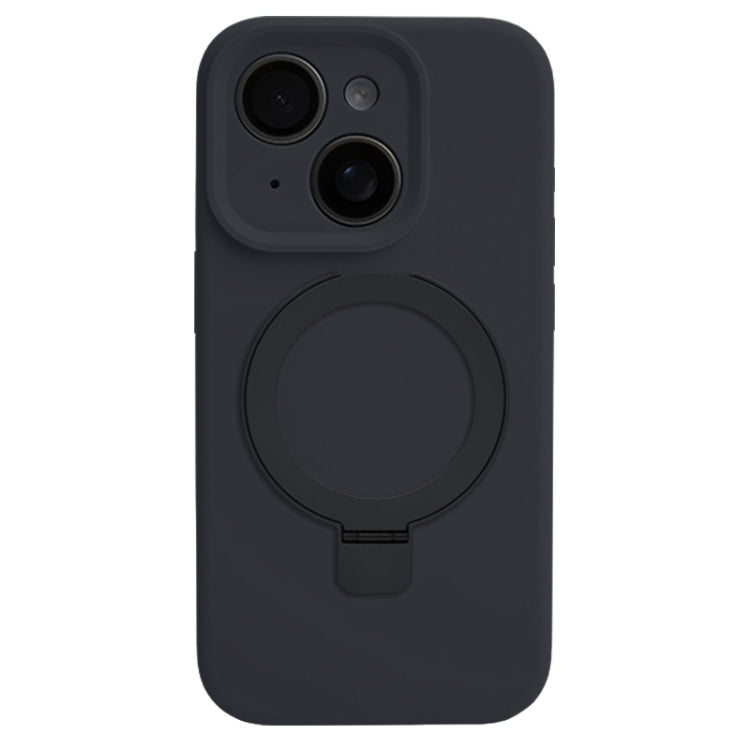 Precision Hole Liquid Silicone MagSafe Metal Ring Holder Phone Case, For iPhone 14, For iPhone 14 Pro