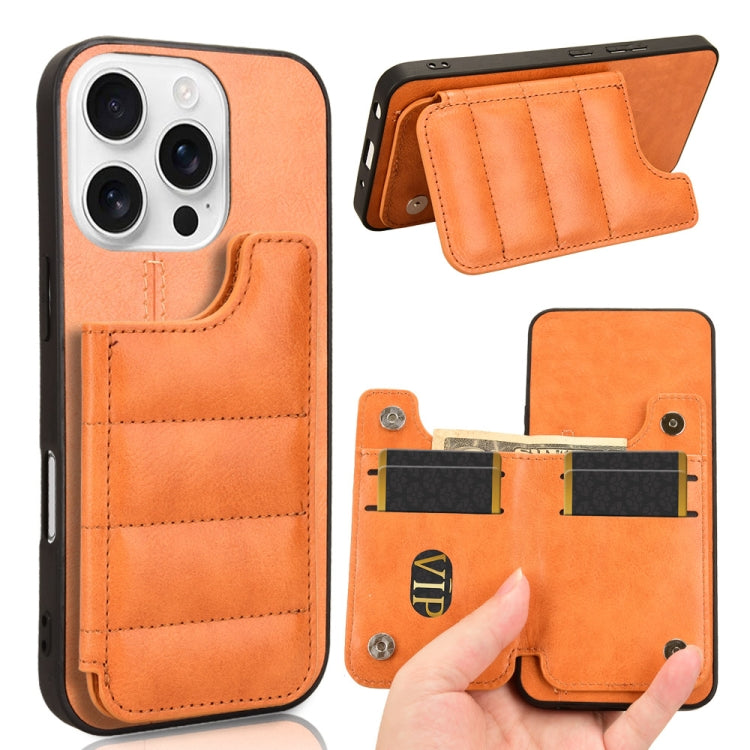 Cow Pattern Sewing Card Bag Phone Case, For iPhone 16 Pro Max, For iPhone 16 Pro, For iPhone 16 Plus, For iPhone 16