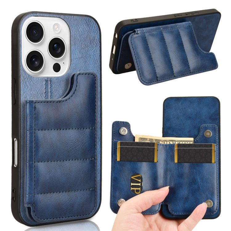 Cow Pattern Sewing Card Bag Phone Case, For iPhone 16 Pro Max, For iPhone 16 Pro, For iPhone 16 Plus, For iPhone 16