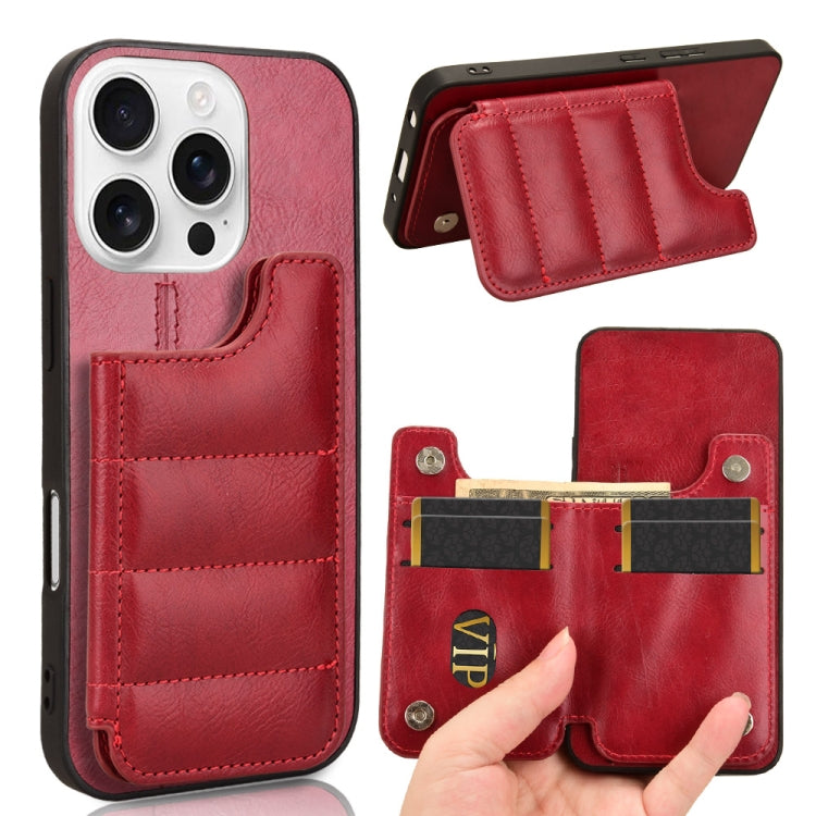 Cow Pattern Sewing Card Bag Phone Case, For iPhone 16 Pro Max, For iPhone 16 Pro, For iPhone 16 Plus, For iPhone 16