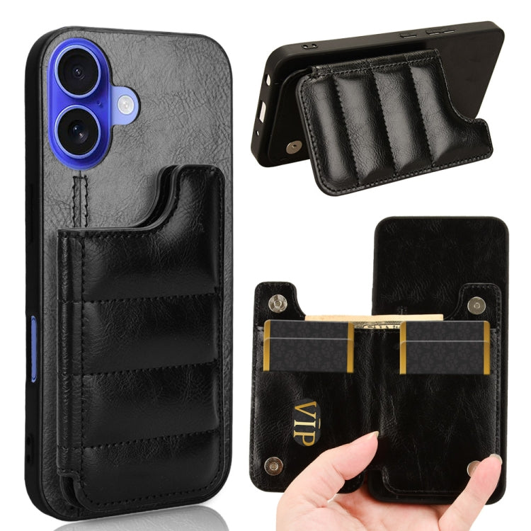Cow Pattern Sewing Card Bag Phone Case, For iPhone 16 Pro Max, For iPhone 16 Pro, For iPhone 16 Plus, For iPhone 16