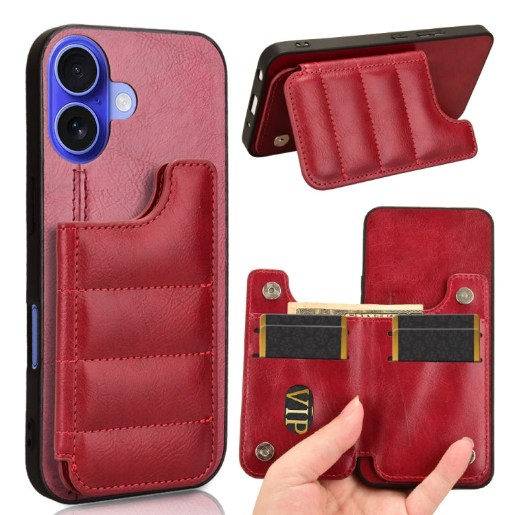 Cow Pattern Sewing Card Bag Phone Case, For iPhone 16 Pro Max, For iPhone 16 Pro, For iPhone 16 Plus, For iPhone 16