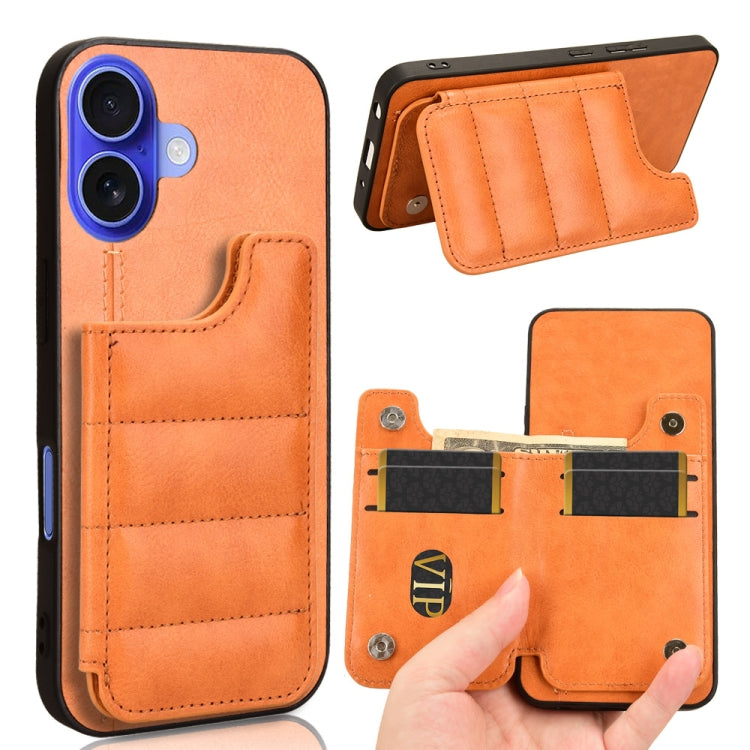 Cow Pattern Sewing Card Bag Phone Case, For iPhone 16 Pro Max, For iPhone 16 Pro, For iPhone 16 Plus, For iPhone 16