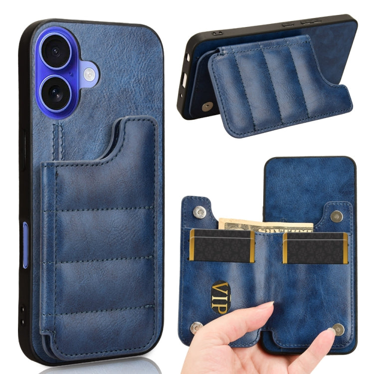Cow Pattern Sewing Card Bag Phone Case, For iPhone 16 Pro Max, For iPhone 16 Pro, For iPhone 16 Plus, For iPhone 16