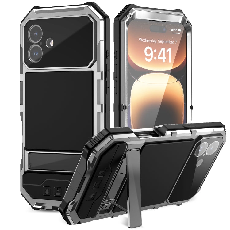 R-JUST Life Waterproof Dustproof Shockproof Holder Phone Case, For iPhone 17e / 16e, For iPhone 17 Pro Max, For iPhone 17 Pro, For iPhone 17, For iPhone 16 Pro Max, For iPhone 16 Plus, For iPhone 15 Pro Max, For iPhone 15 Plus