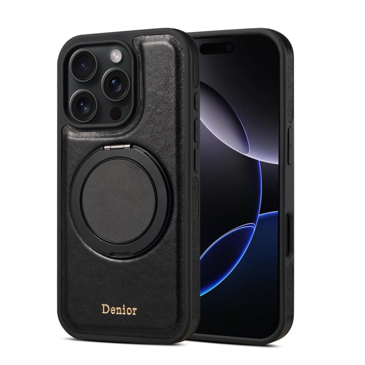Denior A17 Genuine Leather Gear Magnetic Holder Phone Case, For iPhone 16 Pro Max, For iPhone 16 Pro, For iPhone 16 Plus, For iPhone 16